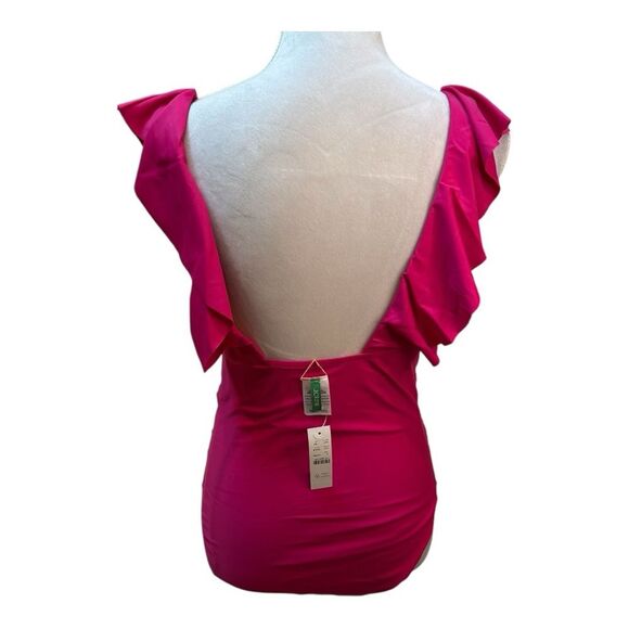 J. Crew Radiant Fuchsia Ruffle Roushing One Piece Swimsuit Size 20 - Picture 3 of 10
